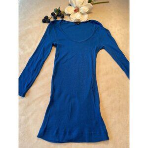 Theory Blue Ribbed Long-Sleeve Scoop Neck Knit Top Streetwear Gorecorp Y2K Boho